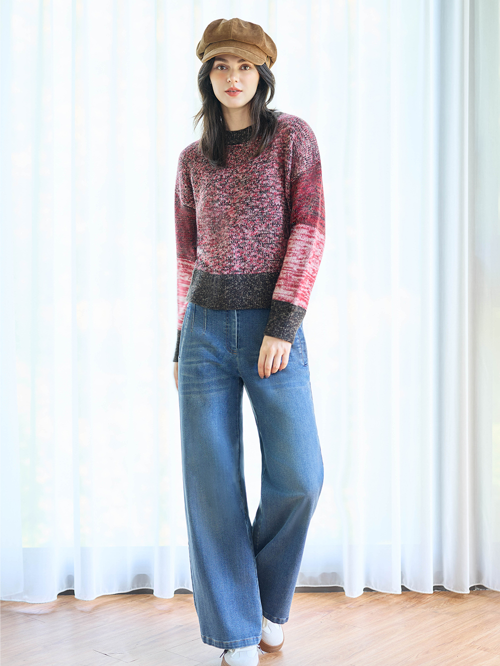 JOAN舒適內磨毛牛仔直寬褲