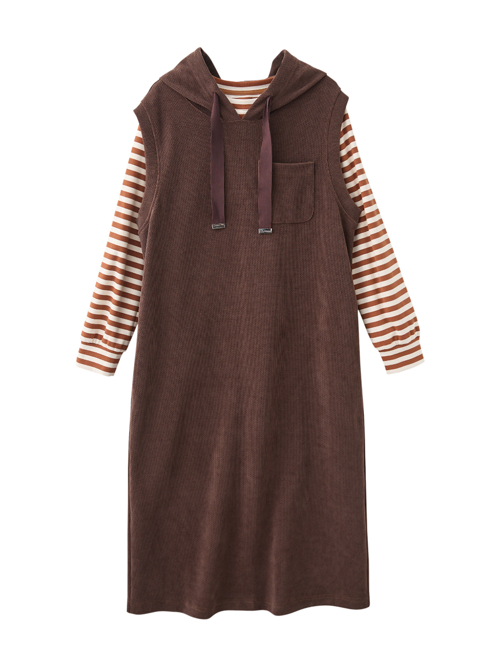 JOAN慵懶層次兩件式休閒連帽洋裝