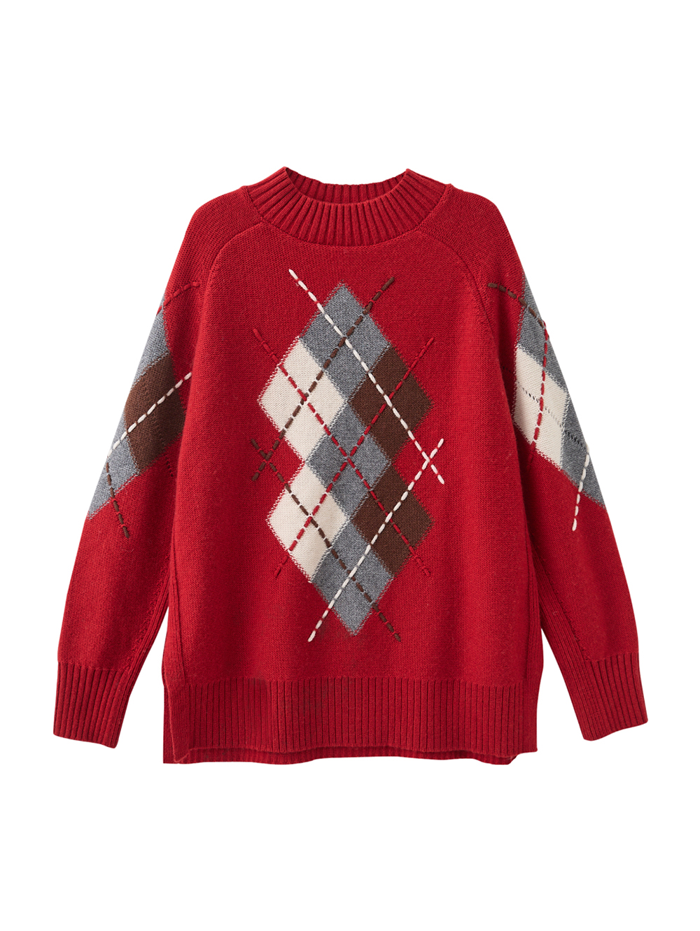 JOAN經典菱格紋修身針織上衣