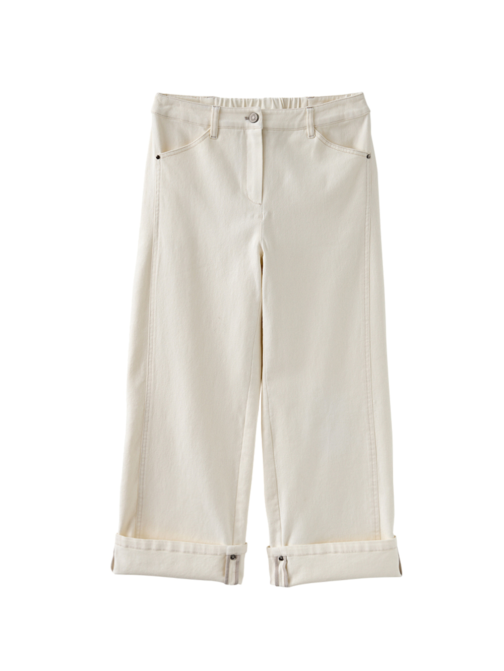 JOAN可反摺刷色牛仔寬褲