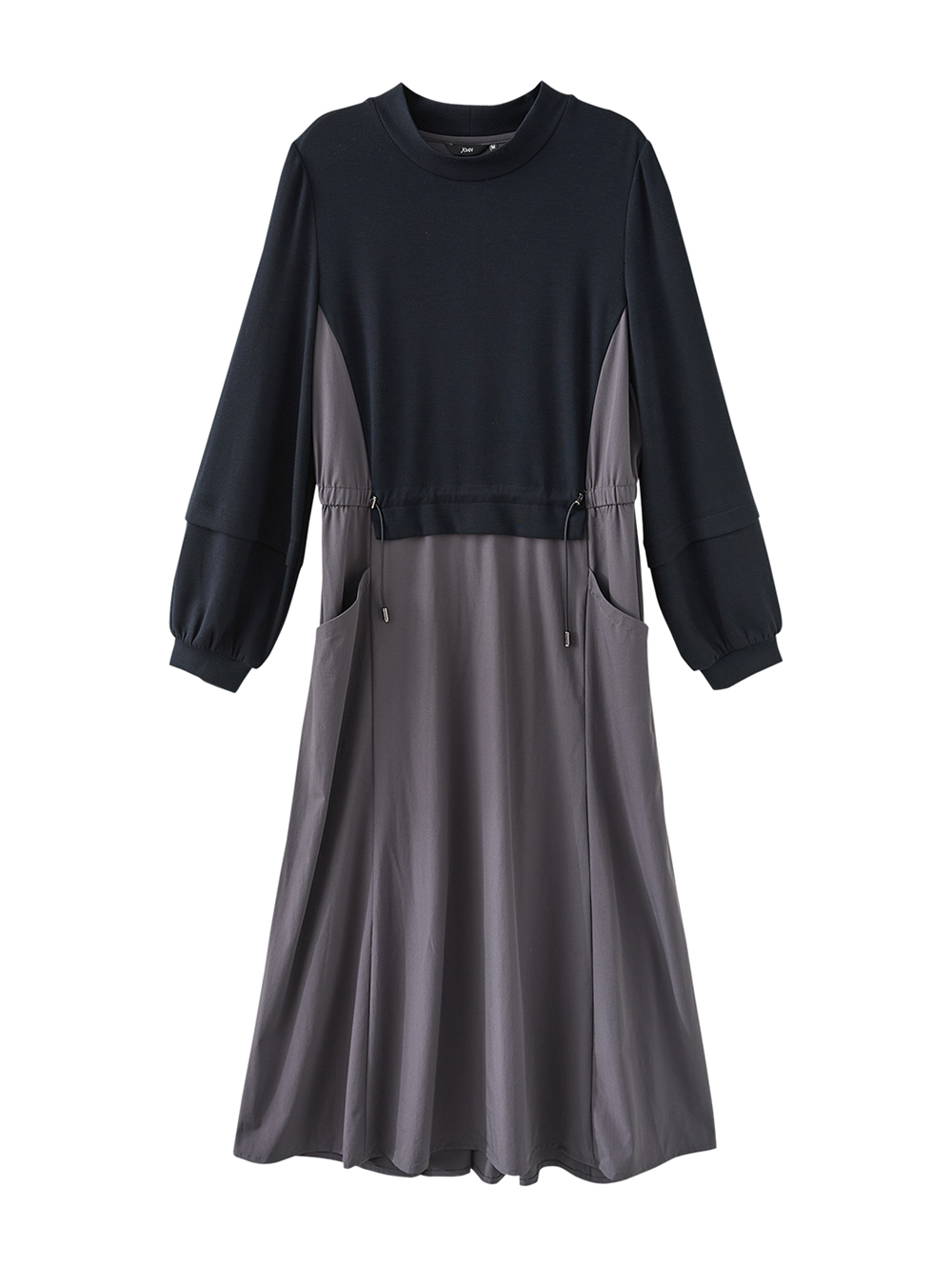 JOAN都會層次拚色抽繩收腰洋裝