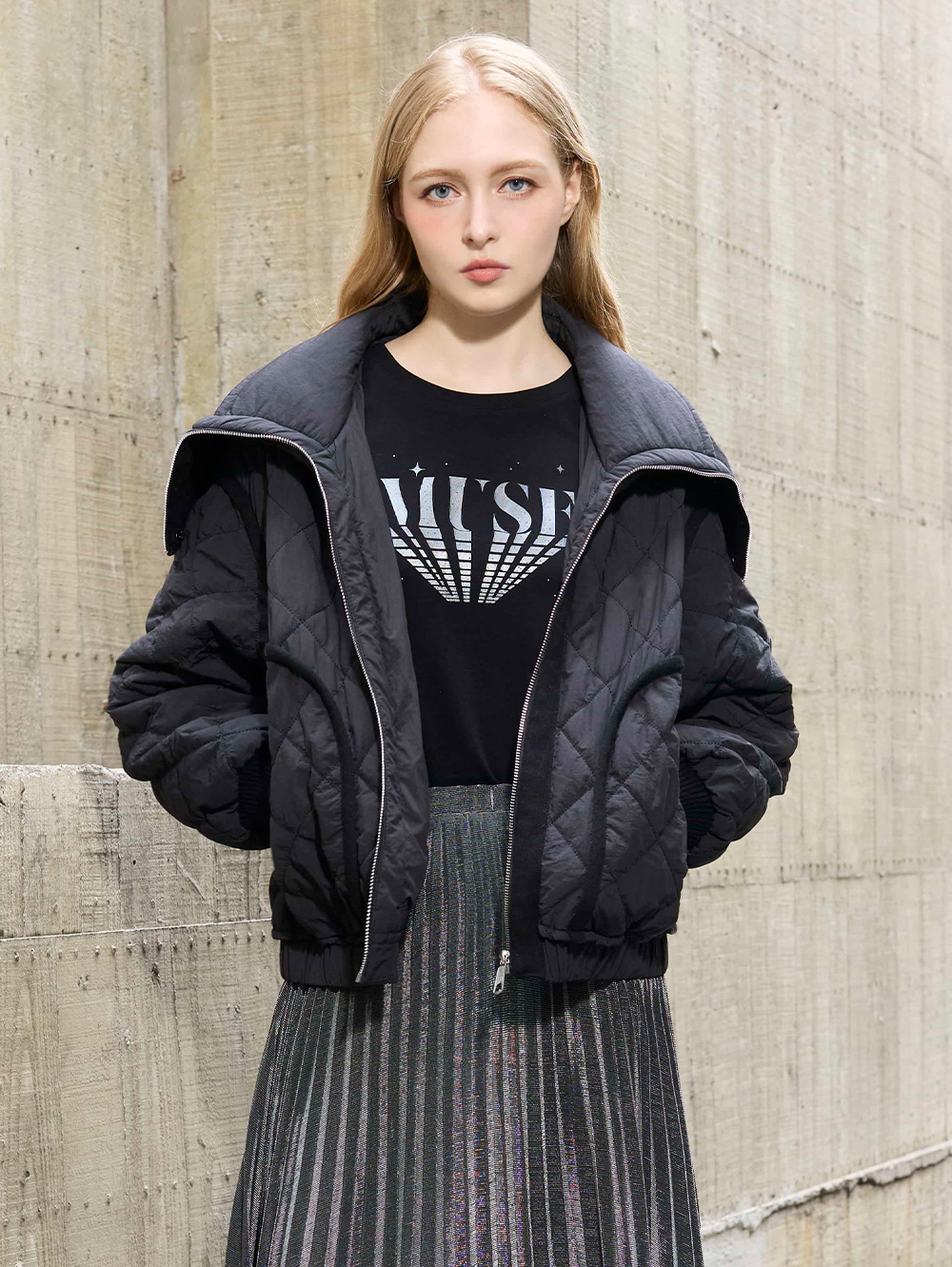 DENOVO造型翻領絎縫外套