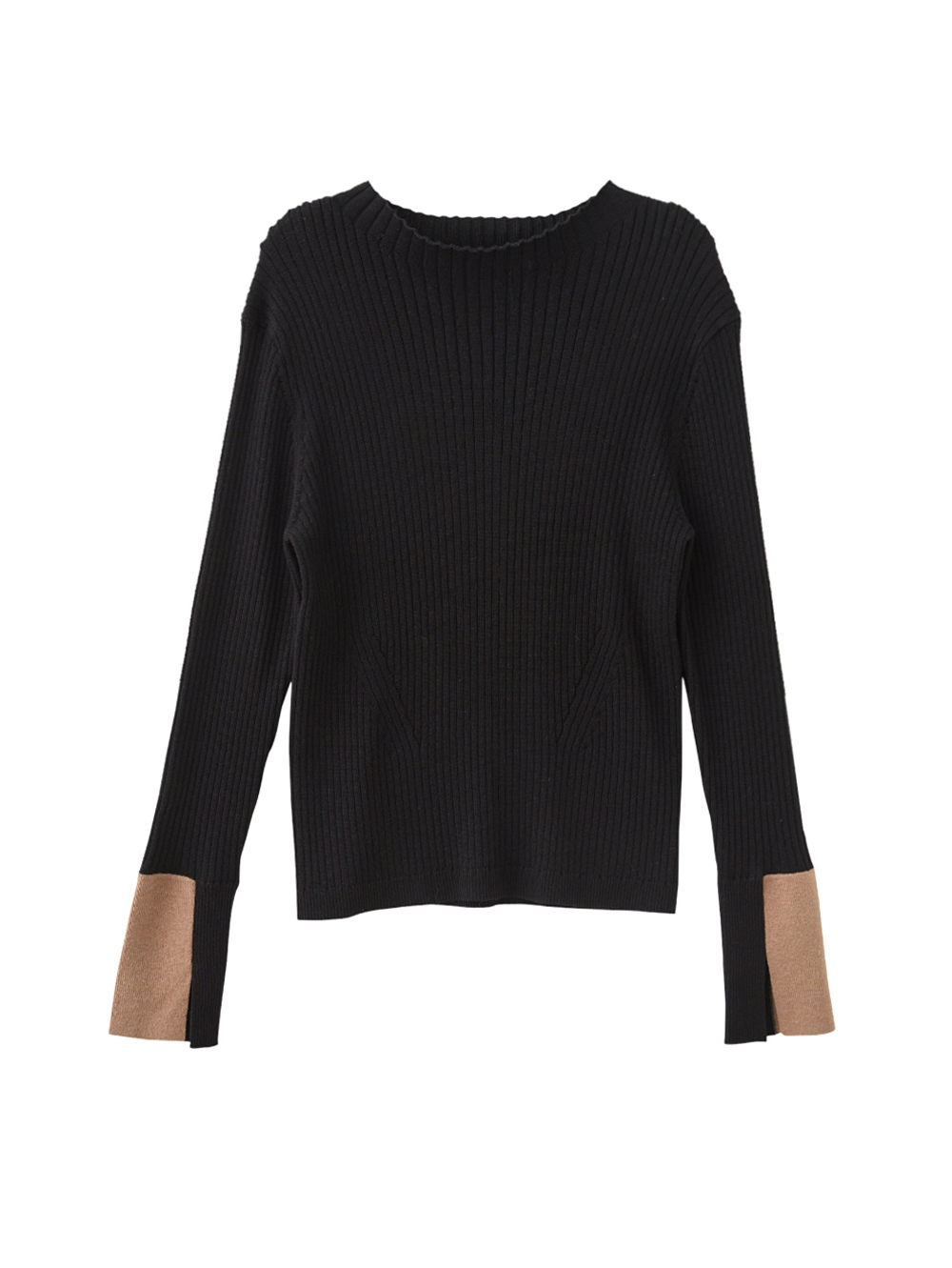 DENOVO蓄熱紗配色袖口針織上衣