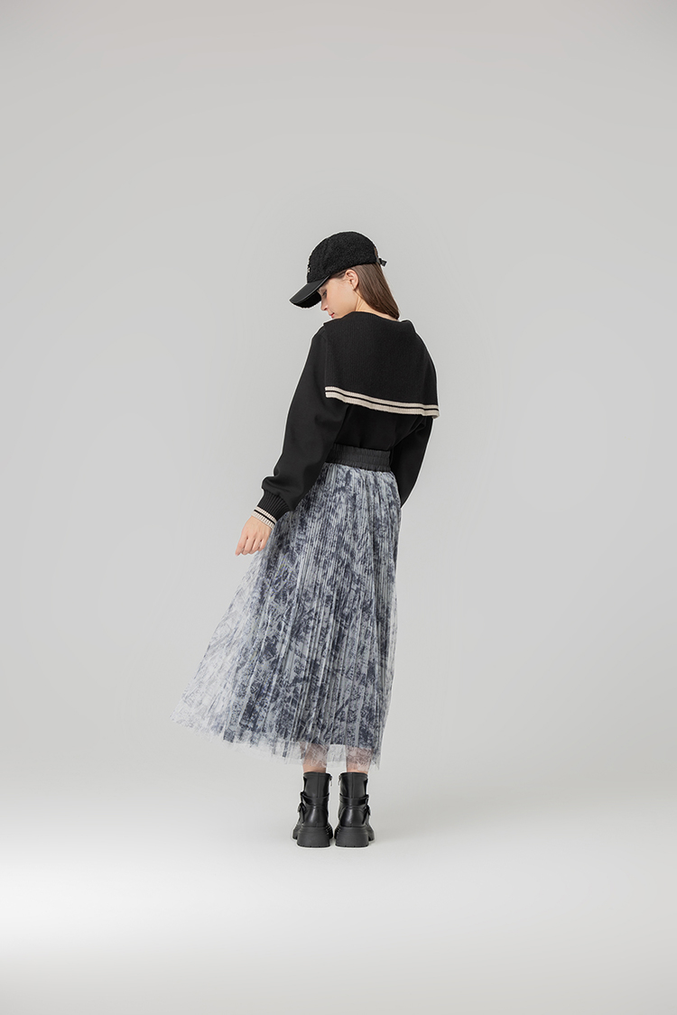 abito特殊印花細褶紗裙