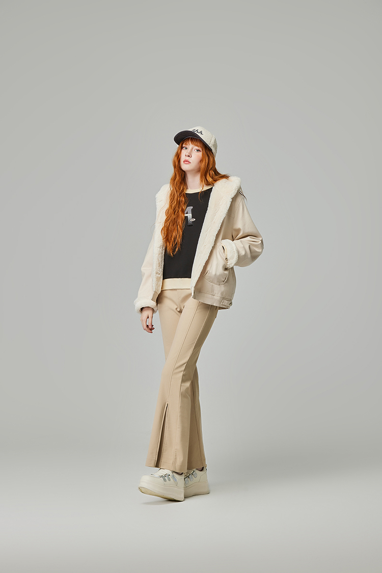 abito修身側開拉鍊微喇叭長褲