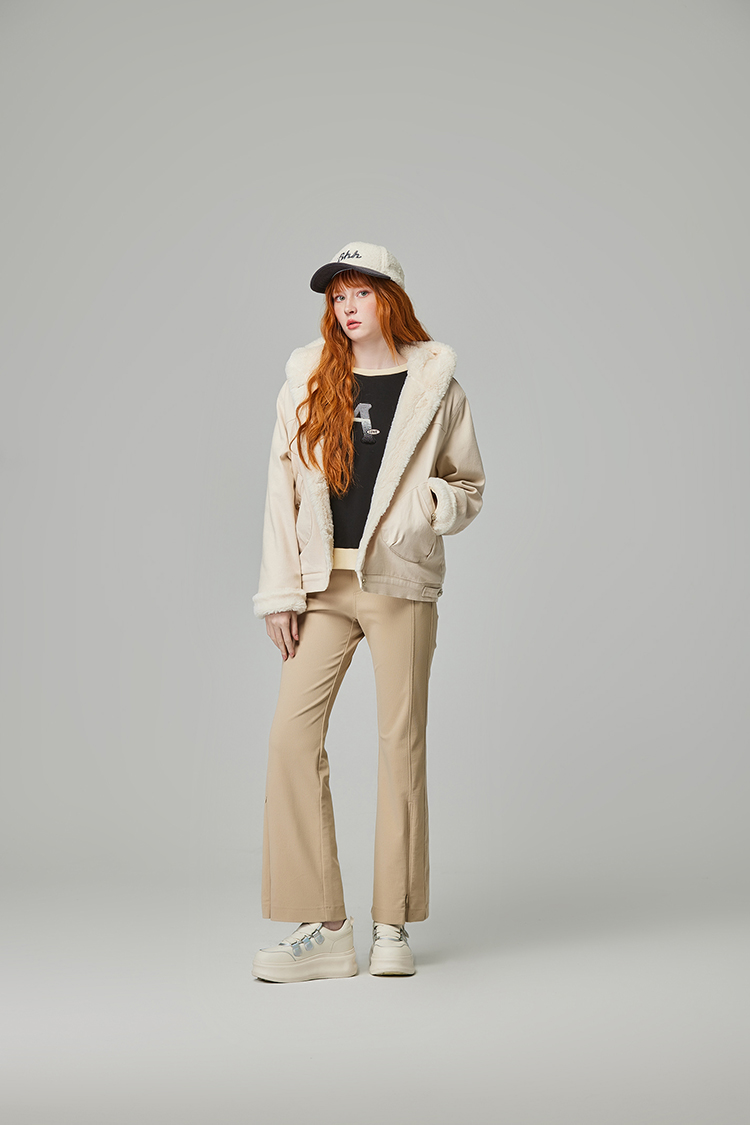 abito修身側開拉鍊微喇叭長褲