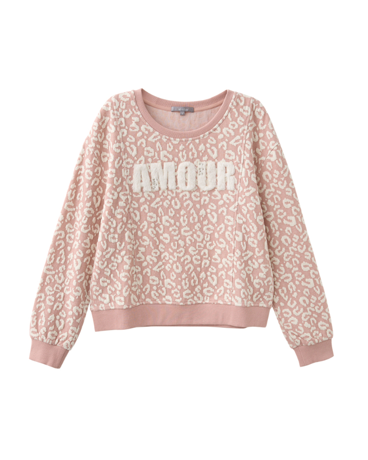 abito豹紋字母圓領上衣