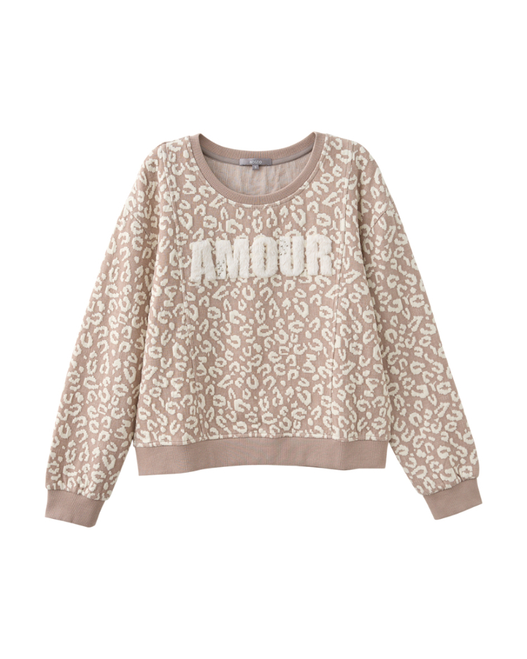 abito豹紋字母圓領上衣