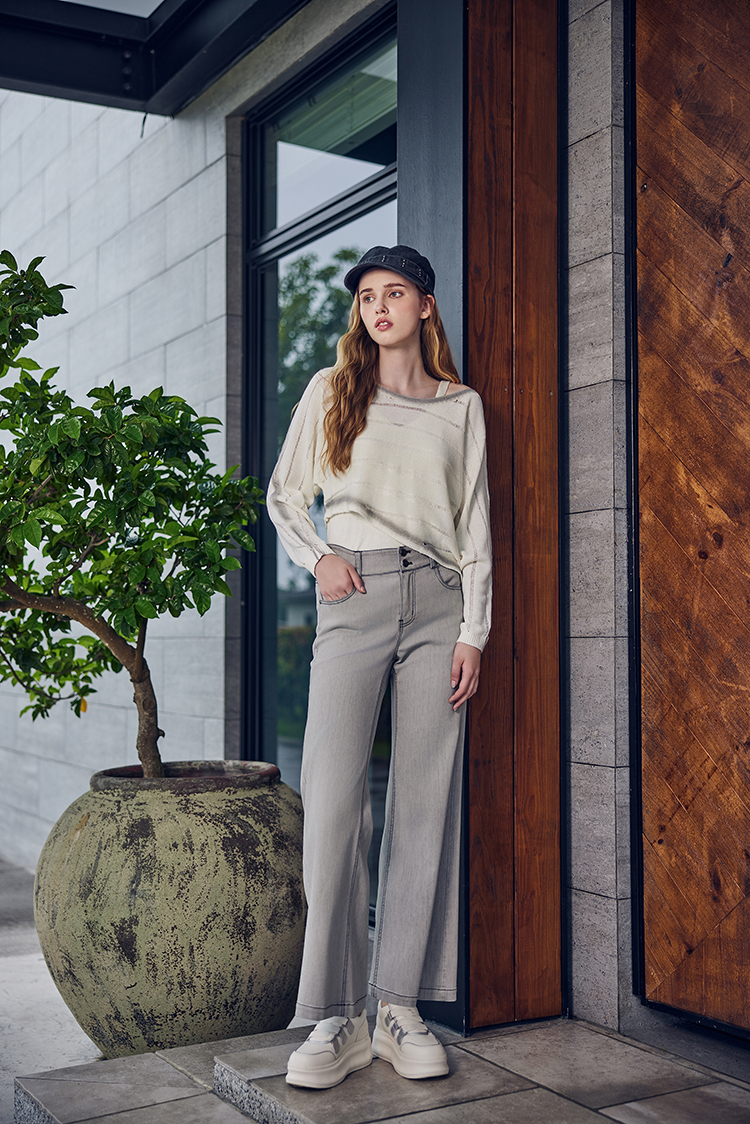 abito高腰雙釦牛仔寬褲