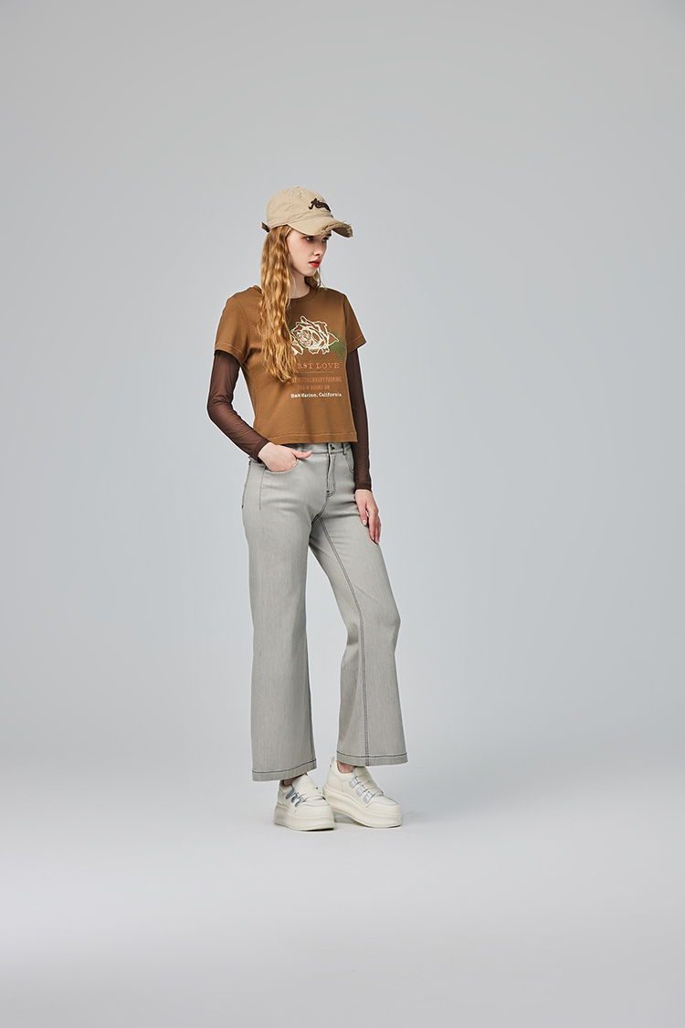 abito高腰雙釦牛仔寬褲