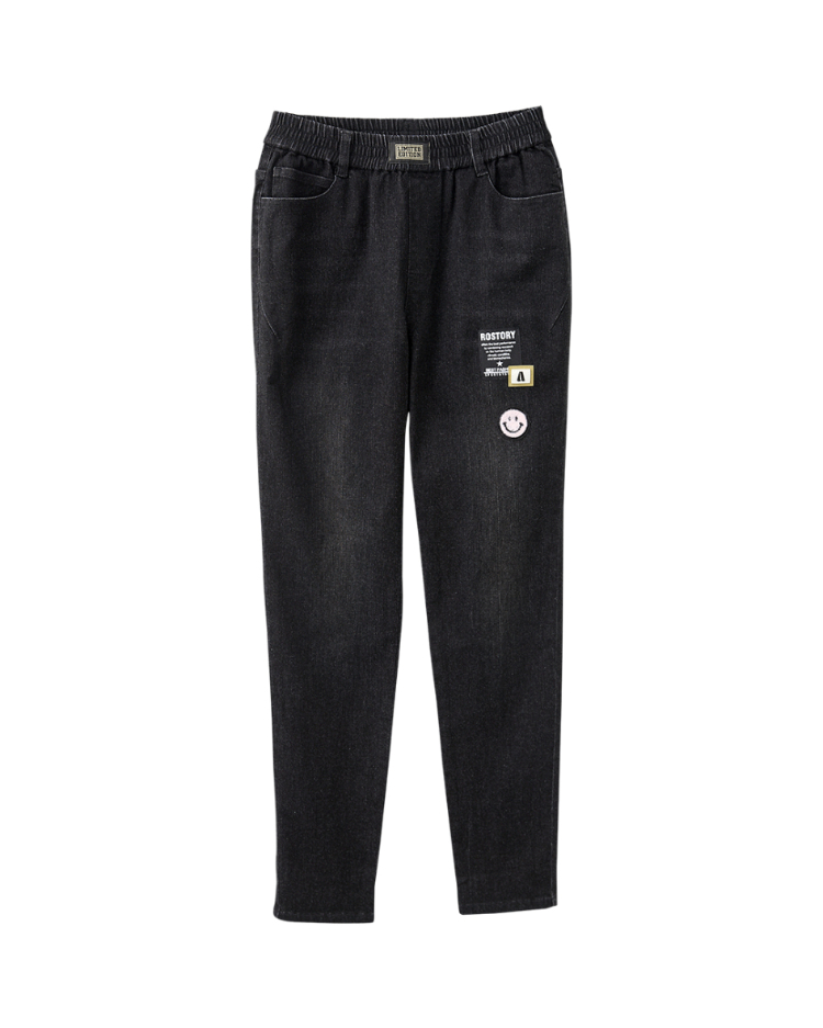 abito可愛電繡牛仔直筒褲