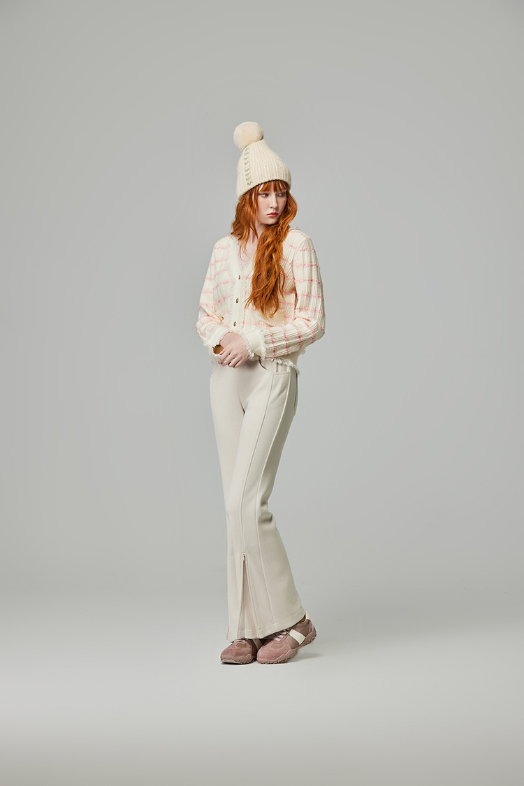 abito修身側開拉鍊微喇叭長褲