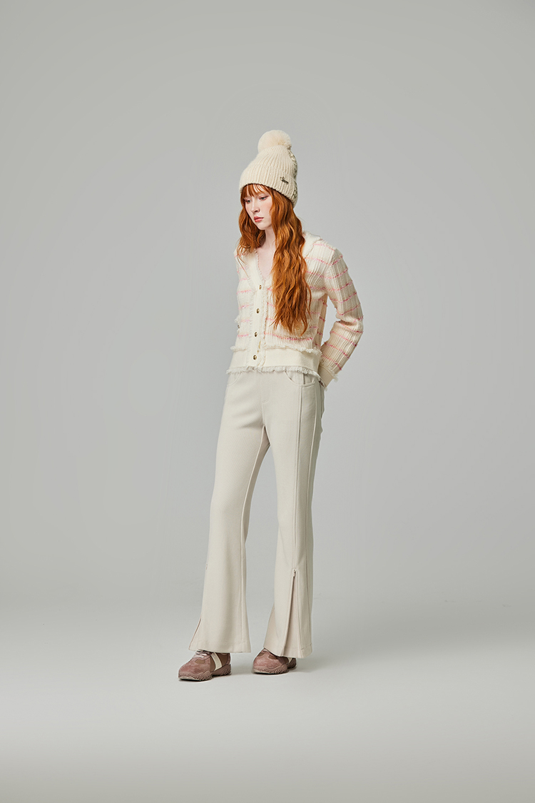 abito修身側開拉鍊微喇叭長褲