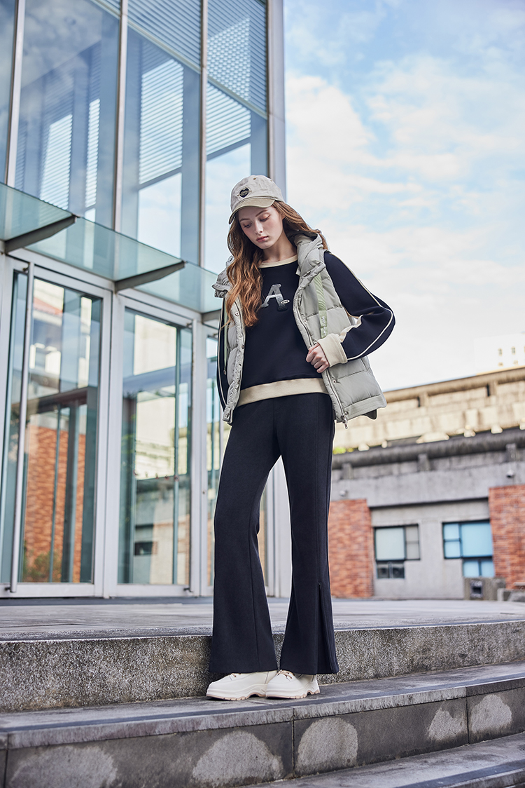 abito修身側開拉鍊微喇叭長褲