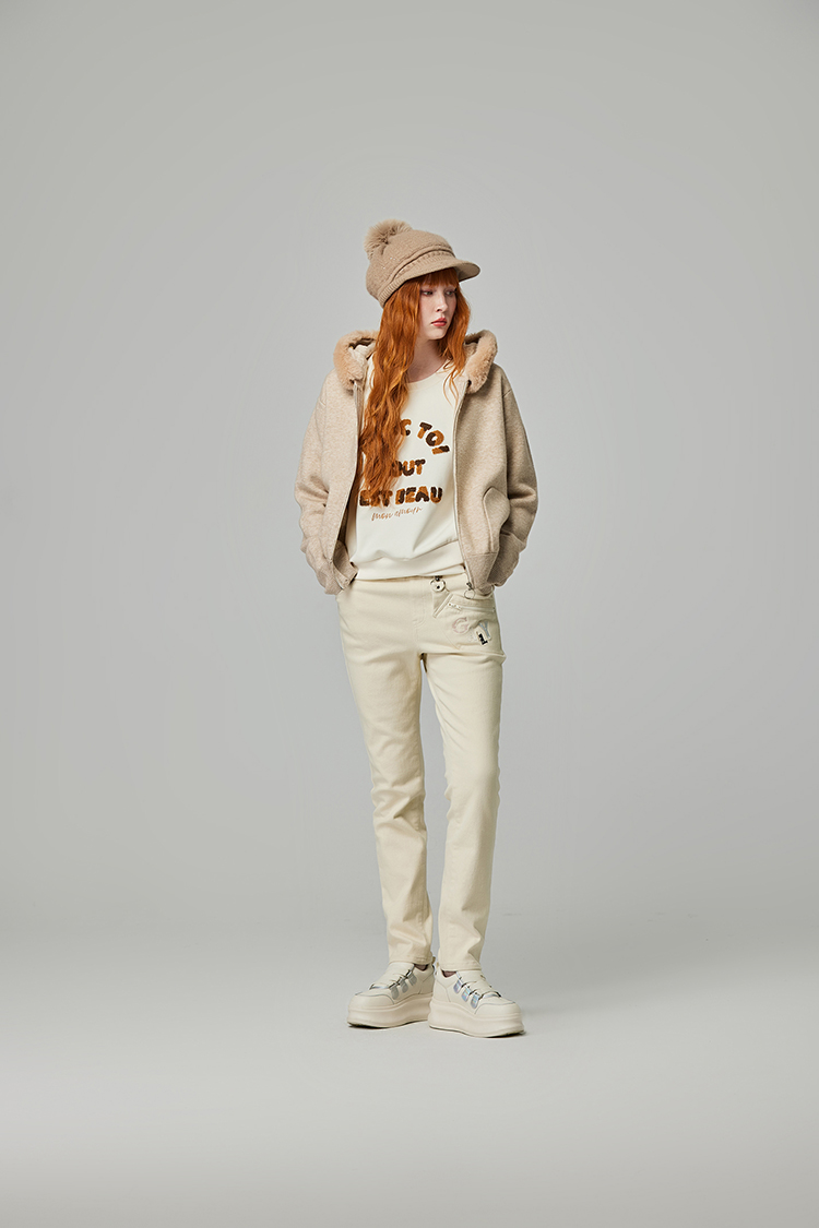 abito刺繡字內刷毛直筒褲