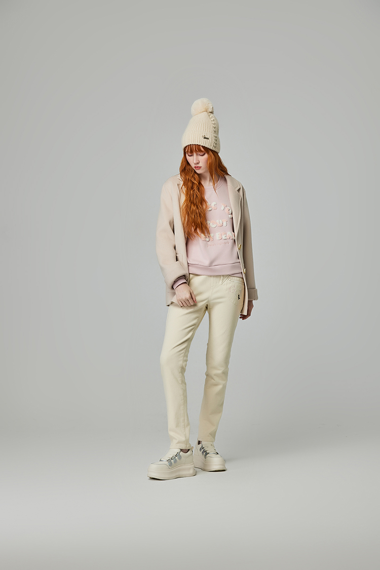 abito刺繡字內刷毛直筒褲