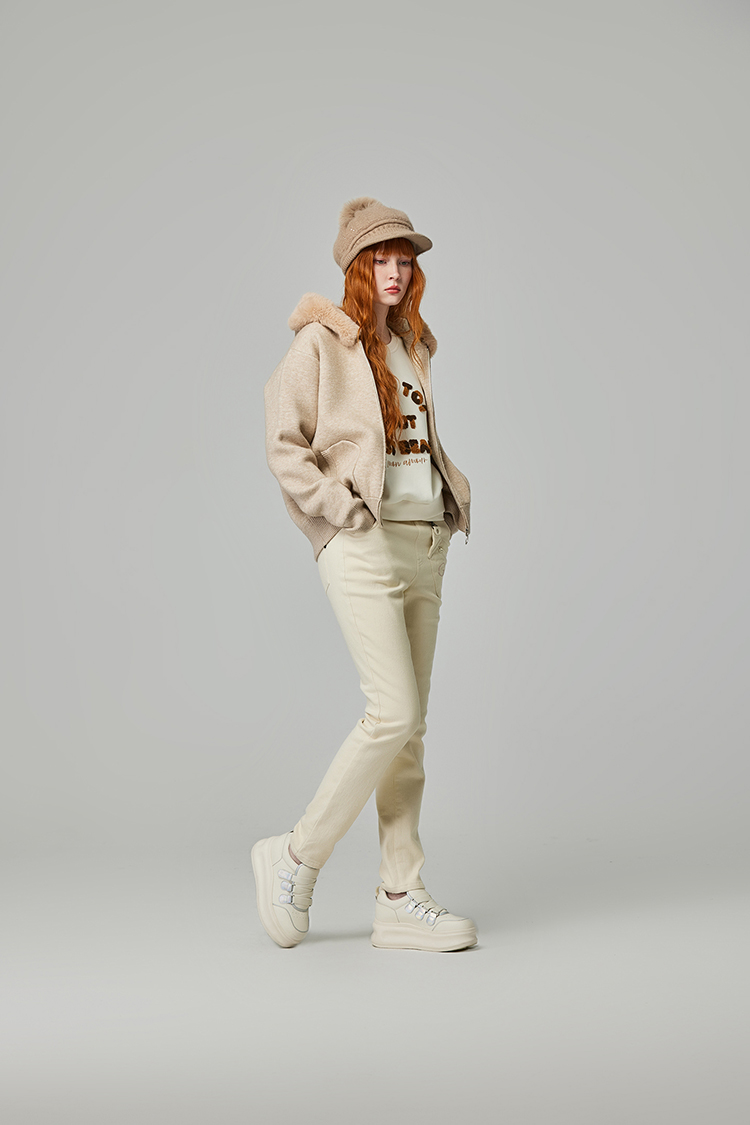 abito刺繡字內刷毛直筒褲