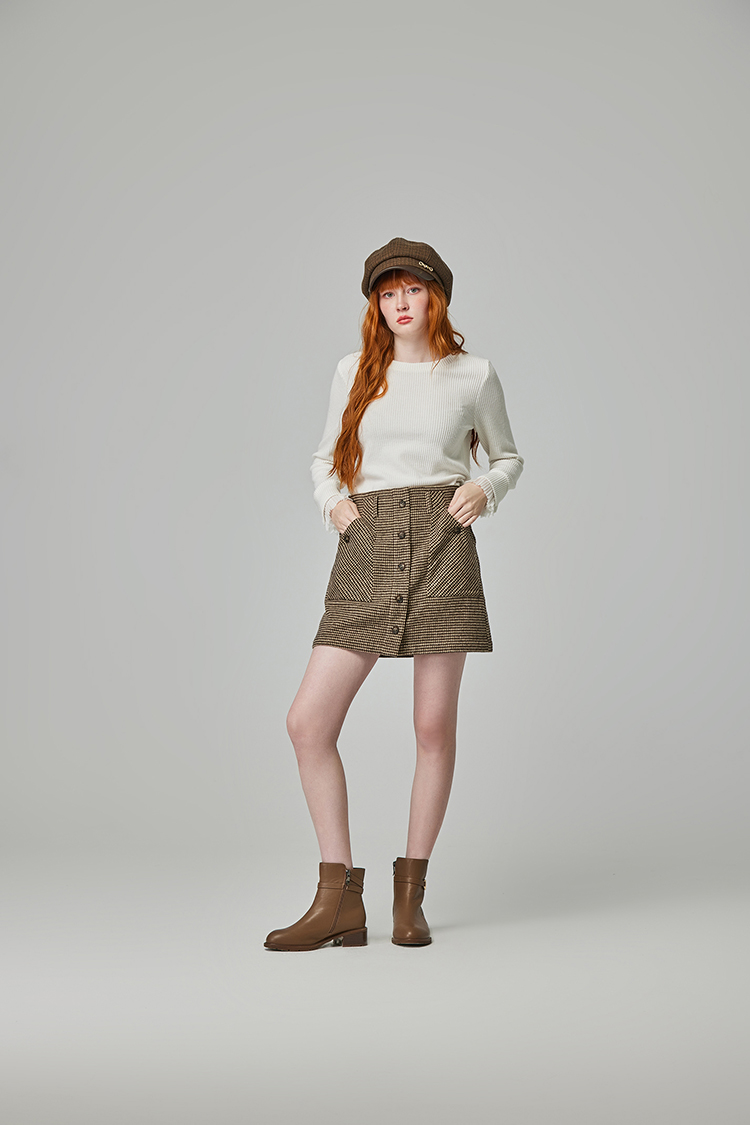 abito氣質排釦千鳥格紋短裙