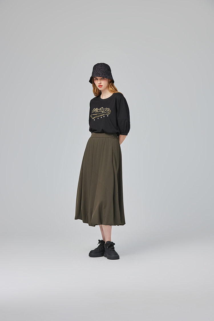 abito網布拼接口袋長裙