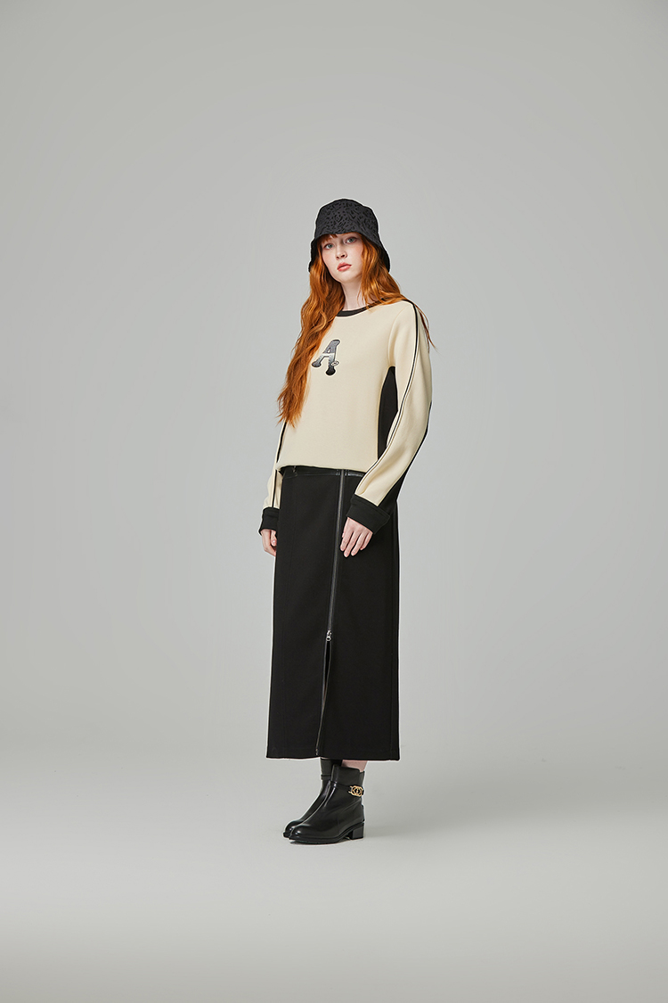 abito皮革拼接長裙