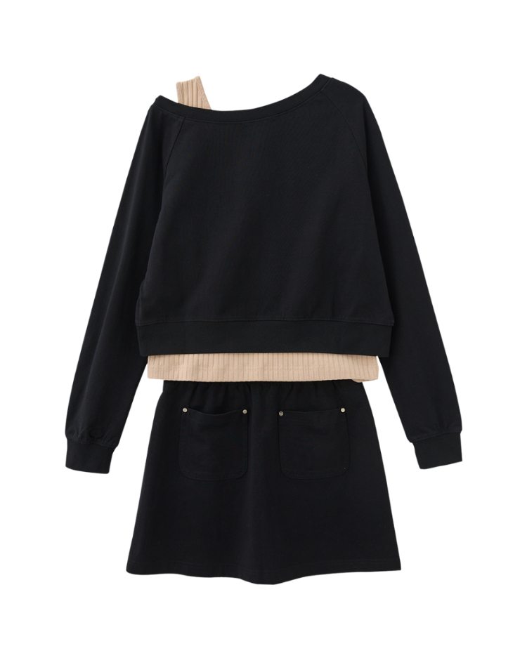 abito個性斜肩短裙套裝