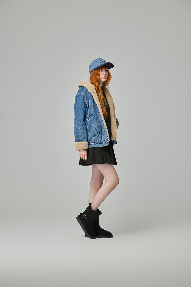 abito牛仔絨毛連帽外套