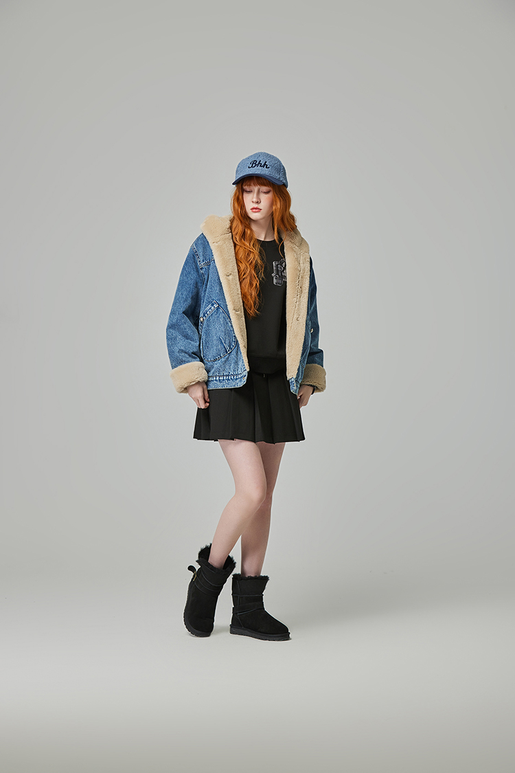 abito牛仔絨毛連帽外套