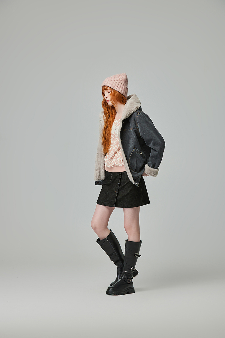 abito牛仔絨毛連帽外套