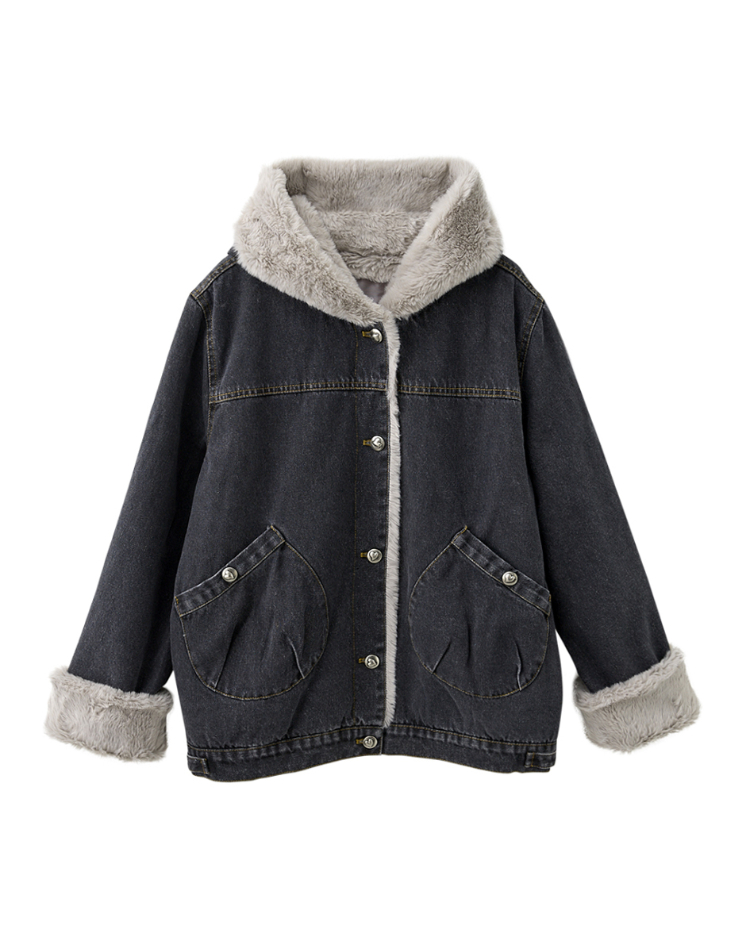 abito牛仔絨毛連帽外套
