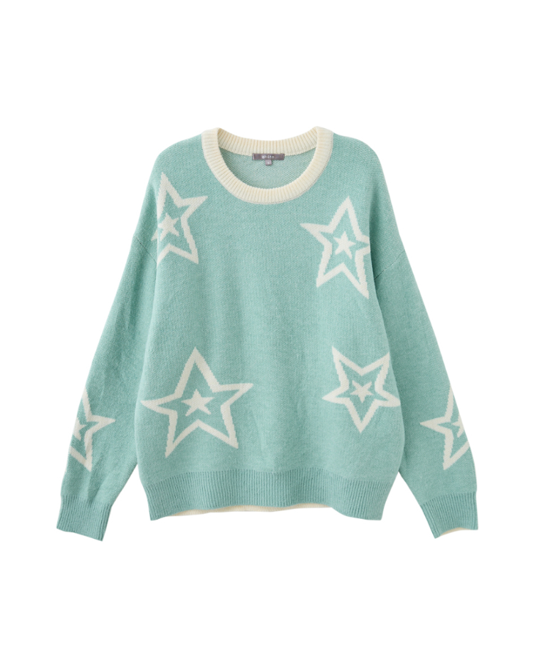 abito跳色拼接星星針織上衣