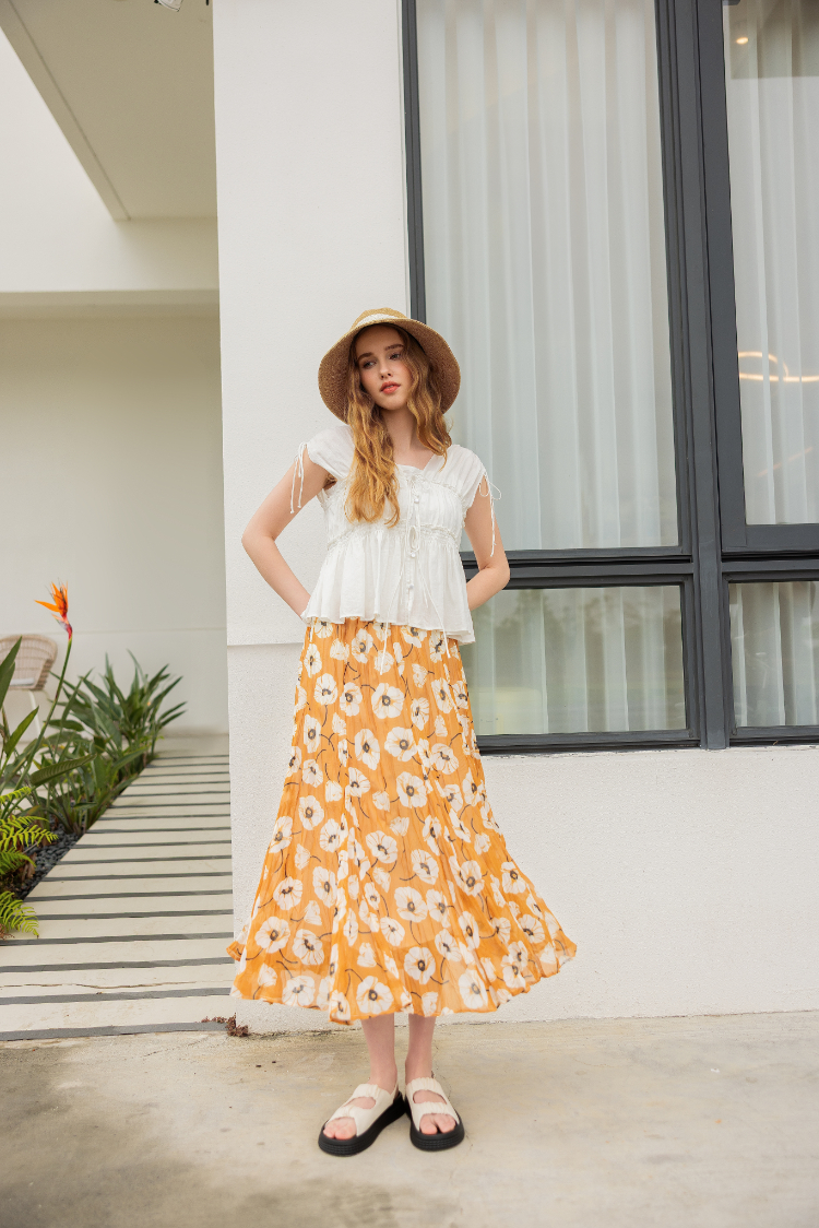 abito甜美荷葉邊抽繩上衣