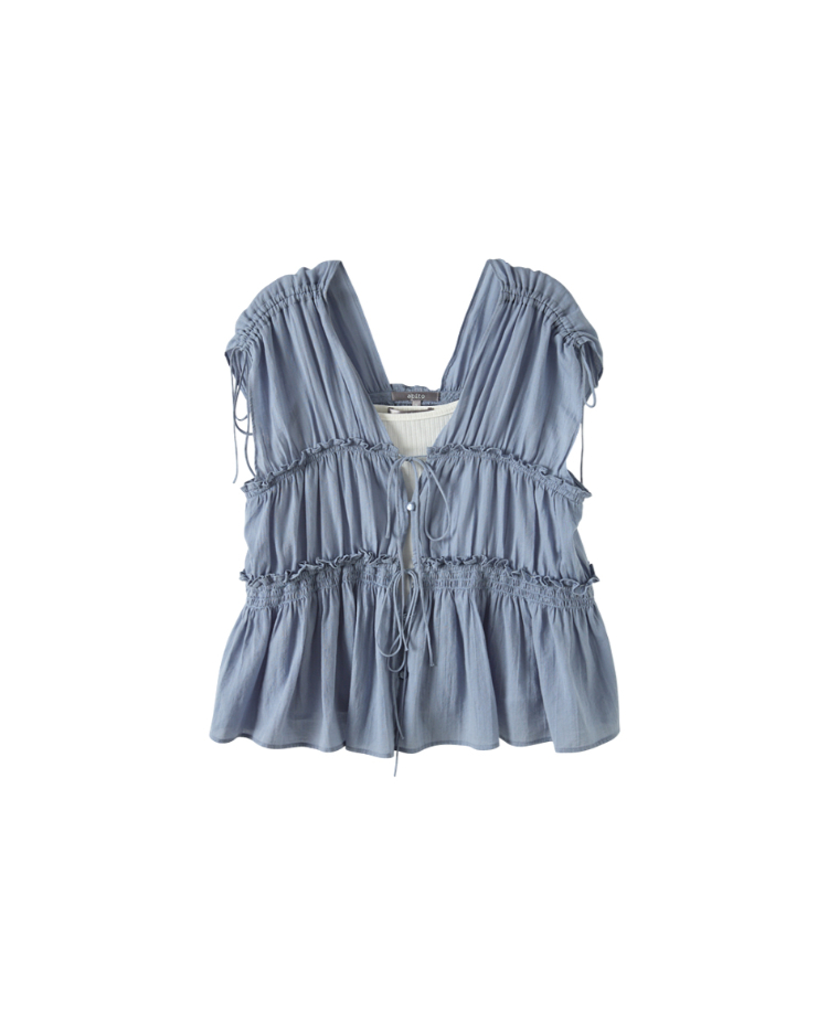 abito甜美荷葉邊抽繩上衣