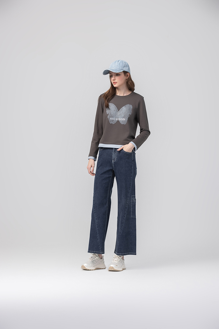 abito蝴蝶貼鑽假兩件上衣