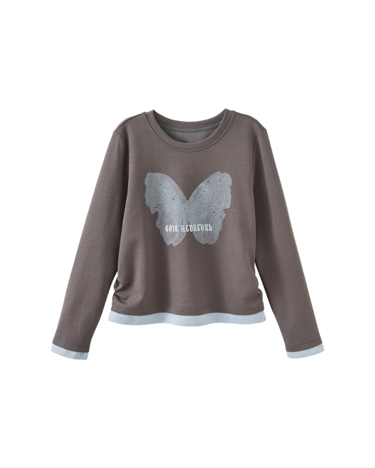 abito蝴蝶貼鑽假兩件上衣