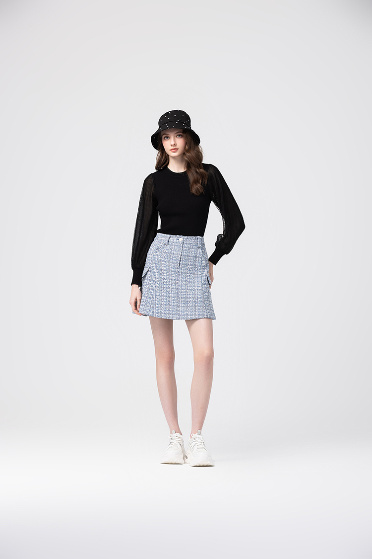 abito氣質網紗拼接針織上衣