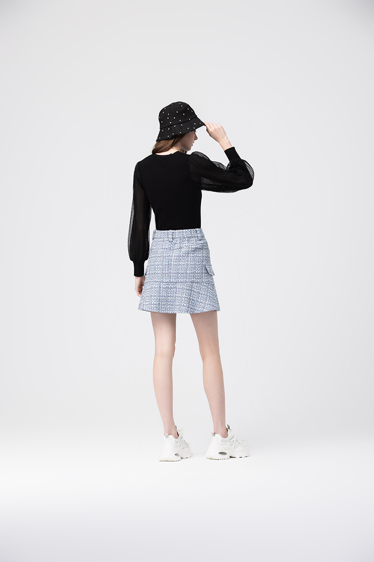 abito氣質網紗拼接針織上衣