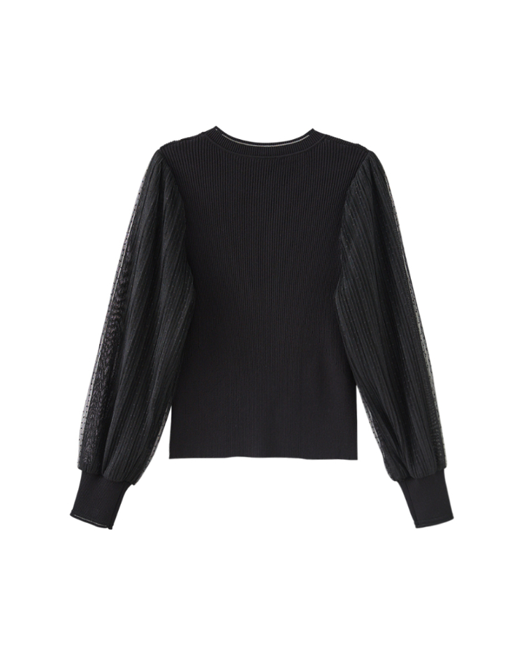 abito氣質網紗拼接針織上衣