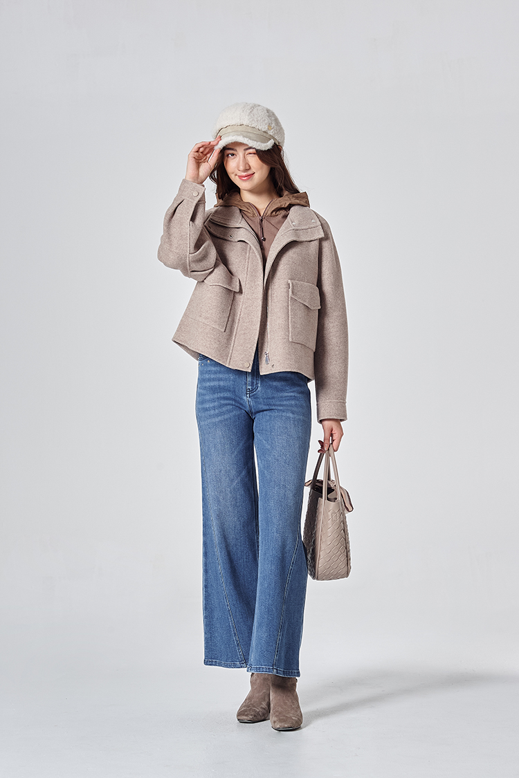 DITA異材質拼接連帽針織上衣