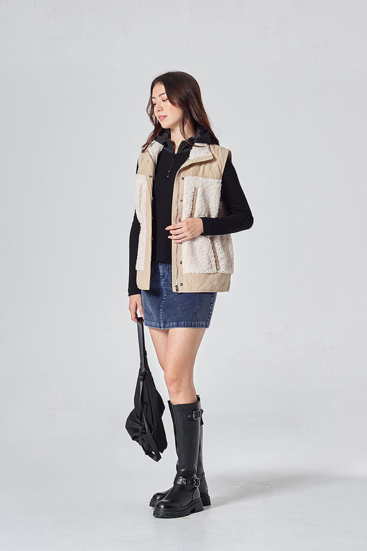 DITA異材質拼接連帽針織上衣