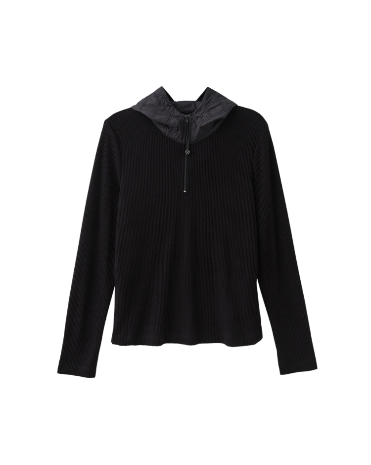 DITA異材質拼接連帽針織上衣