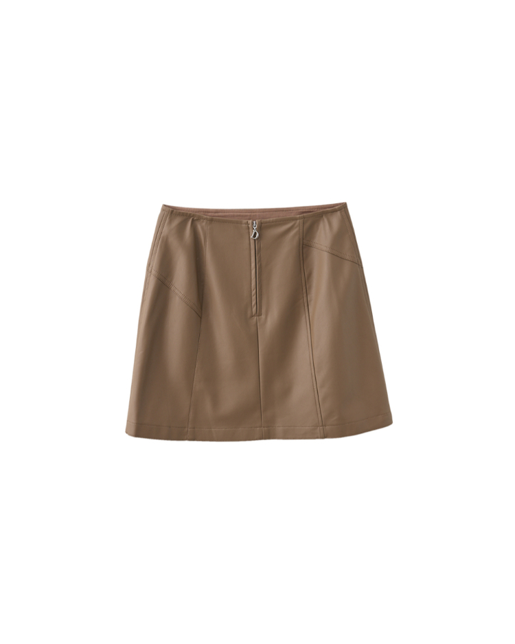 DITA個性不對稱剪接皮短裙