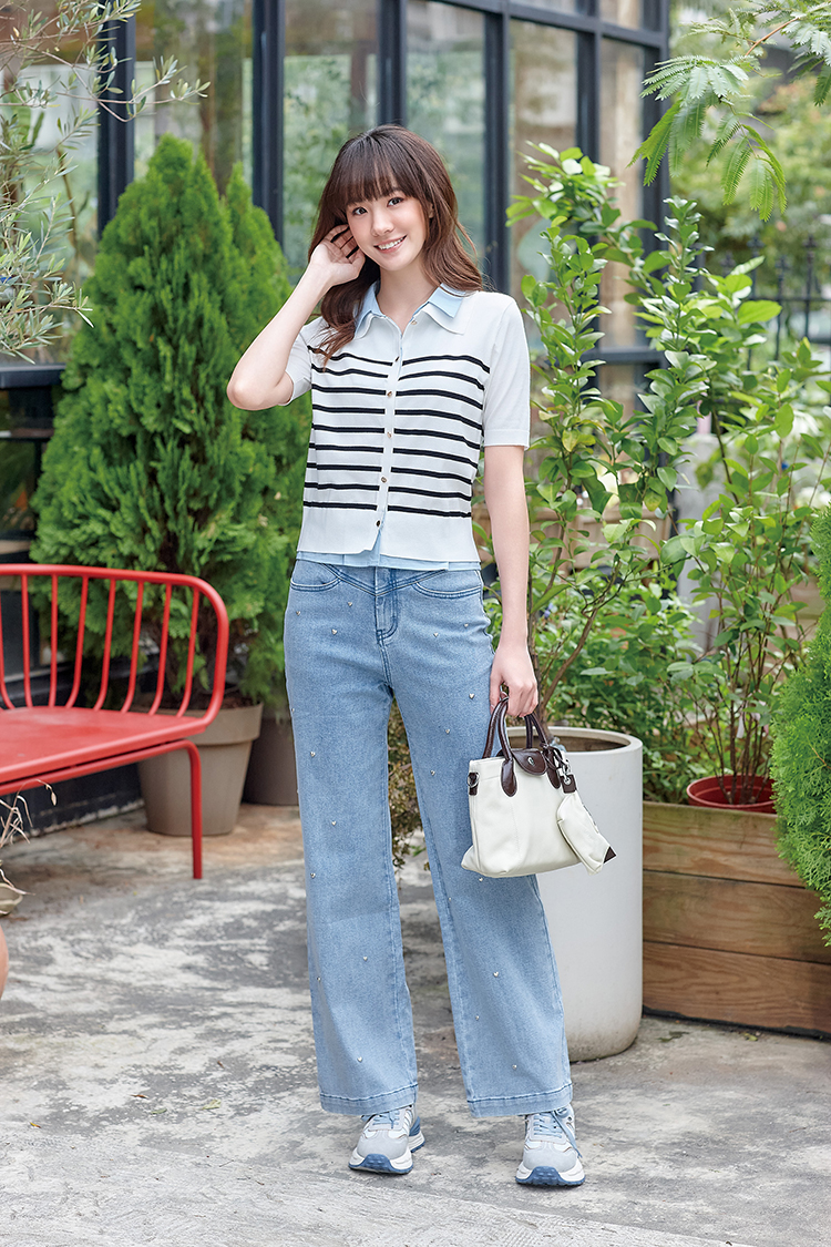 DITA甜酷感愛心水洗牛仔寬褲