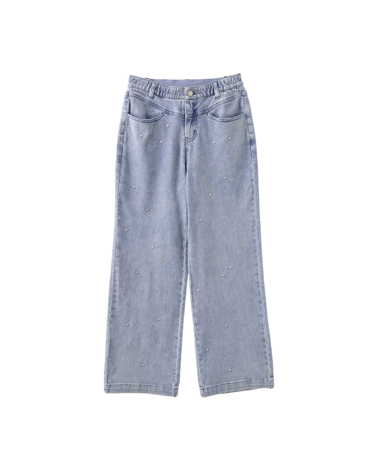 DITA甜酷感愛心水洗牛仔寬褲