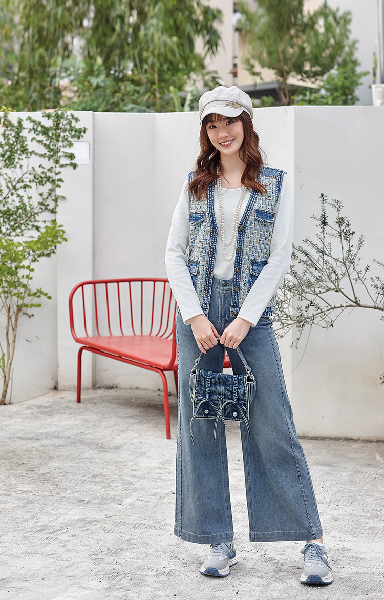 DITA特殊縫線牛仔寬褲