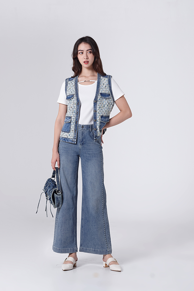 DITA特殊縫線牛仔寬褲