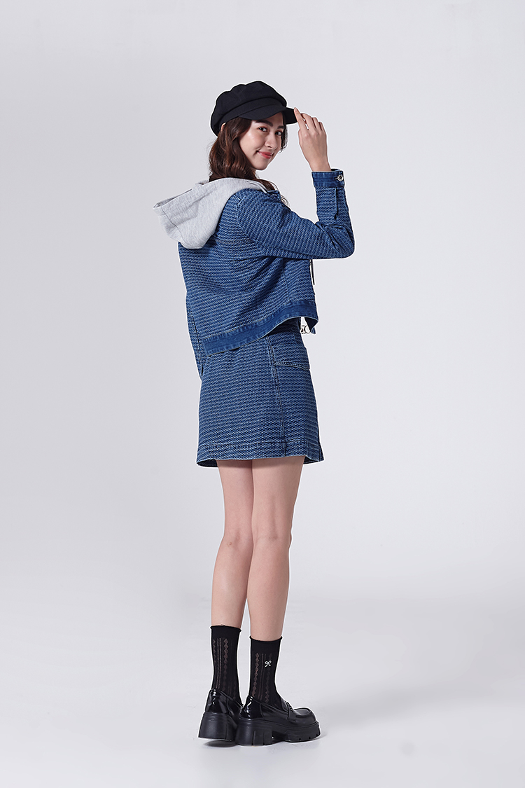 DITA個性刷紋牛仔拼接外套