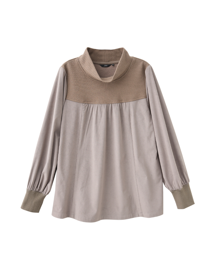 JOAN異材質拼接立領傘擺上衣