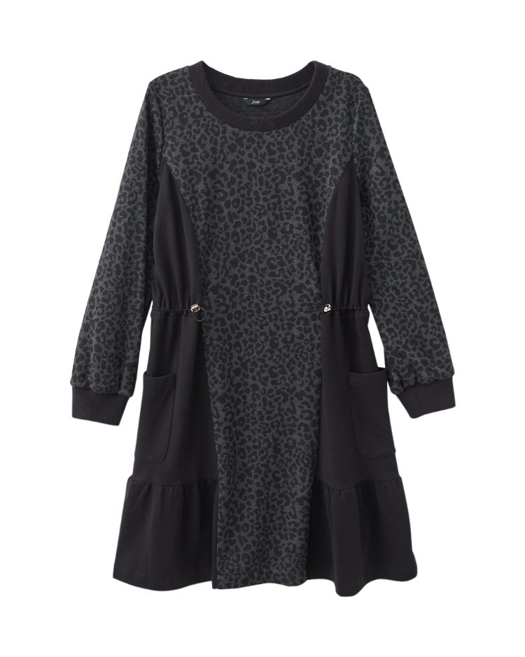 JOAN暖感豹紋拼接口帶短洋裝
