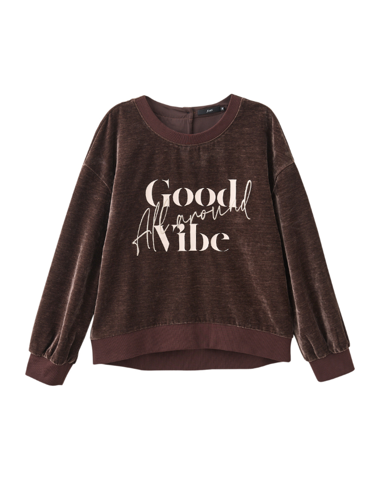 JOAN Good Vibe質感絨面印花上衣