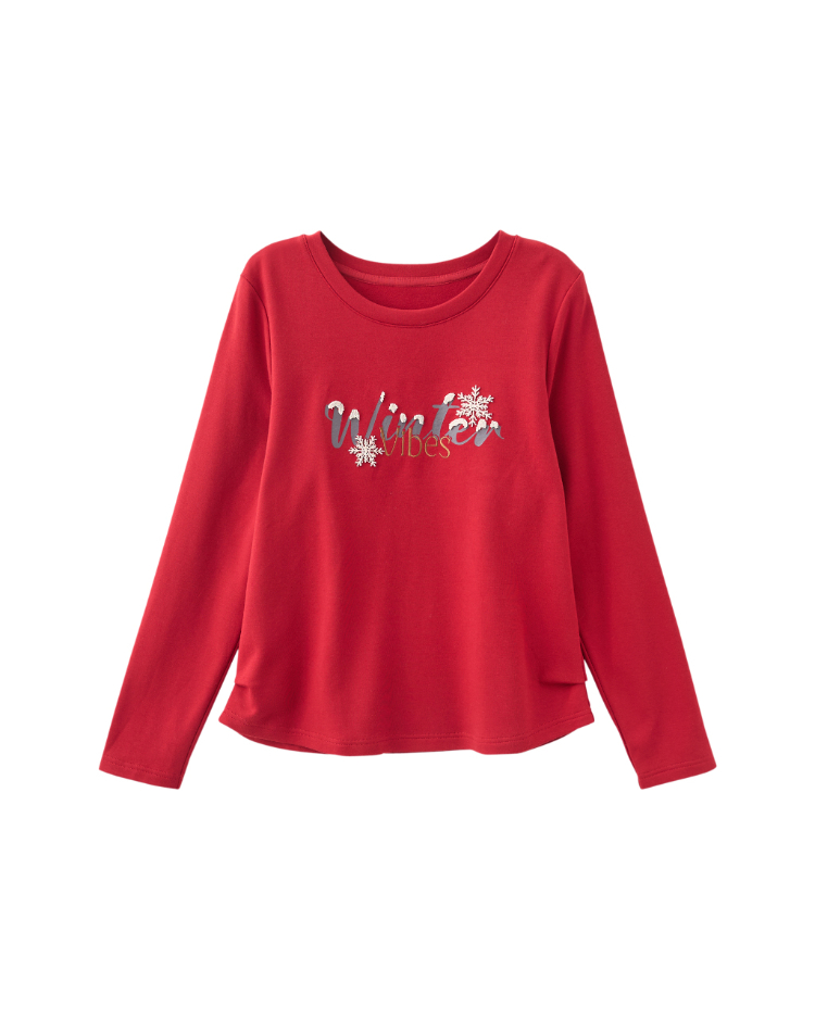 JOAN雪花字母修身輕磨毛上衣